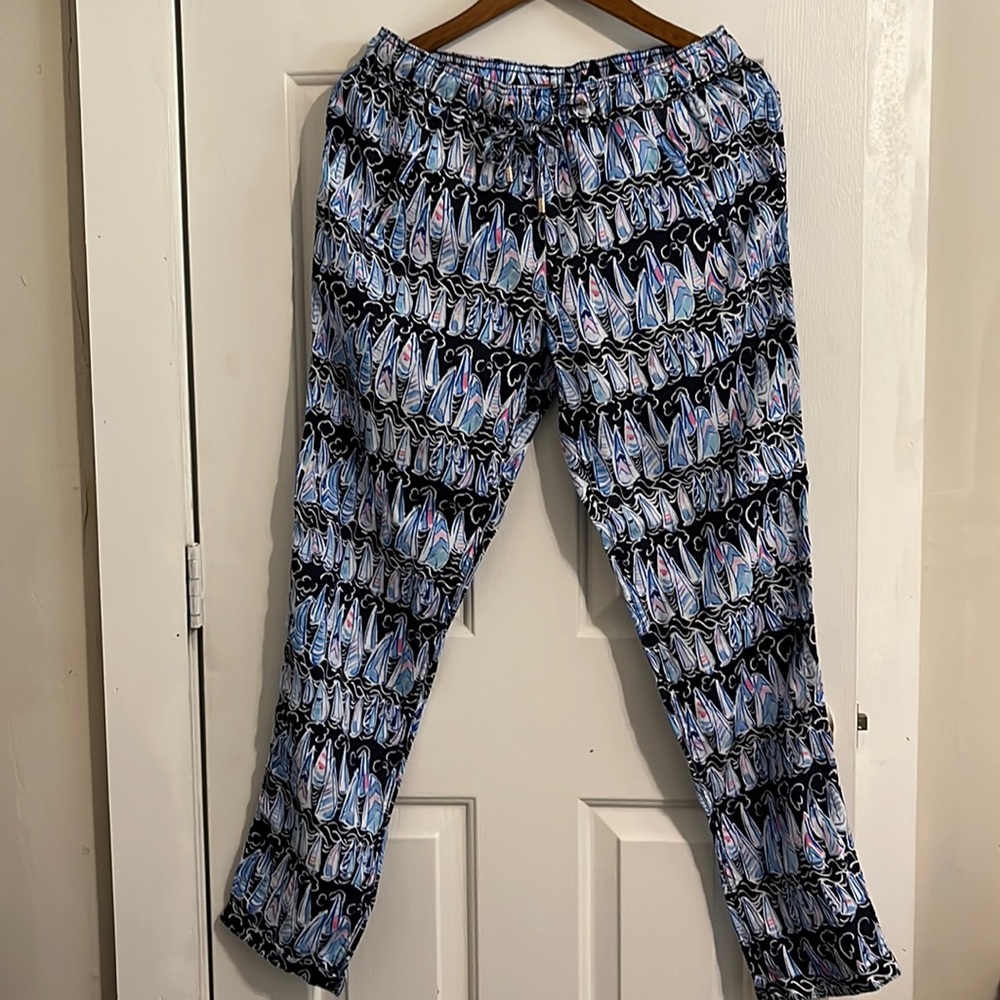 Lilly Pulitzer Taron Linen Pant in LOW TIDE NAVY Sails and Stripes